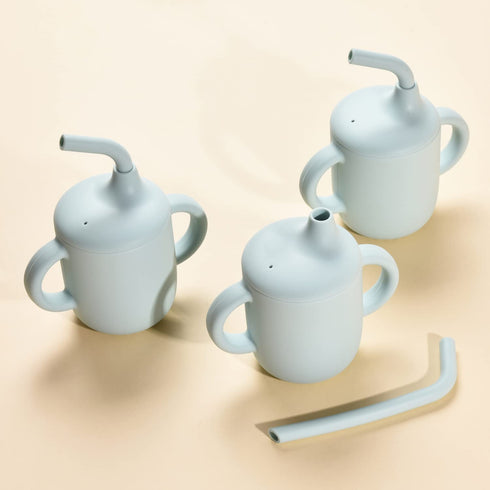 CHILDLIKE BEHAVIOR Mini Mushie Sippy Cups - Silicone Straw Cup For Baby, Toddlers - Cup Training with Lids Covers and Soft Grip Handle - Transitio...
