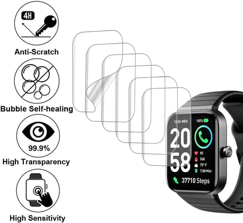 Screen Protector Compatible with SKG V7 Cyber, IDW15 1.8” Fitpolo, TMHAI VERYFIT Smart Watch (Answer/Make Calls), Soft TPU, 6-pack, Bubble Self-he...