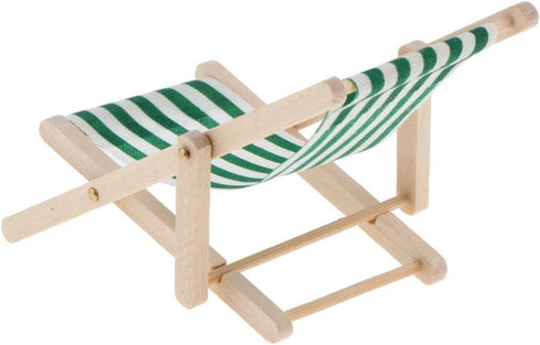 1:12 Scale Wooden Lounge Chair Miniature Dollhouse Foldable Wooden Beach Chair Chaise Longue Toys Dolls House Furniture Accessories - Dark Green...
