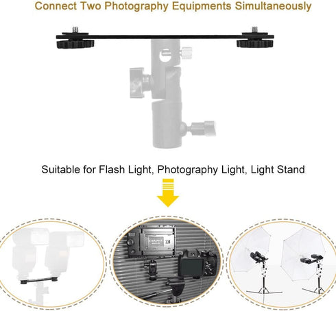 Dual Flash Bracket 8in/20.3cm Camera Mount Tripod Bracket with 1/4 Screw Hot Shoe Flash Light Bracket for LED Light Microphone 3D Stereo Stereosco...