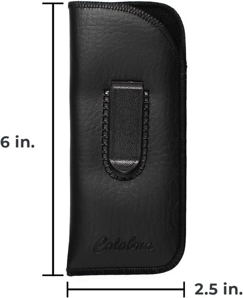 Calabria Slim Eye Glasses Case w/Clip Soft PU Leather Black Men Women Eyeglasses Pouch Slip-In Eyewear Holder Sunglass Bag...