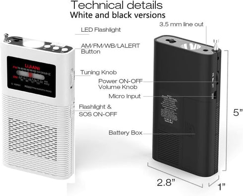 Portable AM FM Transistor Radio with New ver Backlight Powerful Flashlight Powered by 1500mah Lithium Battery (Included),Ultra-Long Antenna Best R...