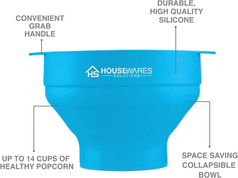 Collapsible Silicone Microwave Hot Air Popcorn Popper Bowl With Lid and Handles - Aqua...