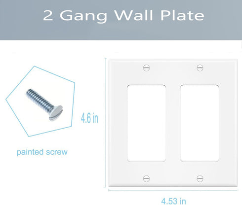 2-Gang Decorator Wall Plate Cover Double Switch Outlet Electrical Faceplate for Light Switche, Smart Switch, Receptacle, Dimmers, USB Outlet, GFCI...