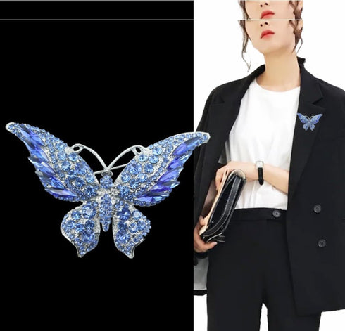 Crystal Rhinestone Butterfly Brooch Elegant Lapel Pins Dress Accessories Jewelry Gift For Women Girls (Blue)...