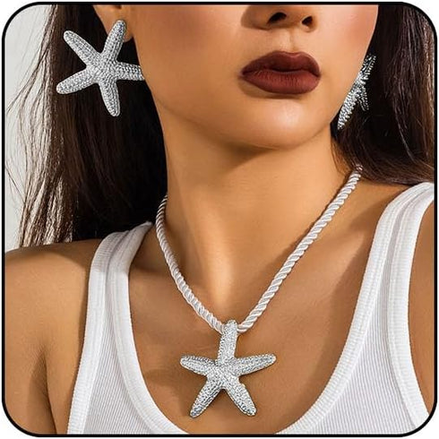 Gold Starfish Necklace Earrings Beach Jewelry for Women Summer Necklace Surfer Shell Necklaces Turtle Conch Starfish Beaded Choker Necklace Beach ...