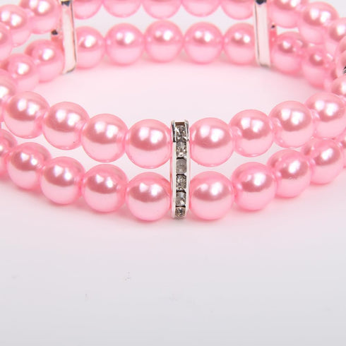 2 Rows Pearls Pet Dog Necklace Collar Bling Accessories Charm Pet Puppy Jewelry Puppy Chihuahua Yorkie Handmade Adjustable (Pink, Extra Small)...