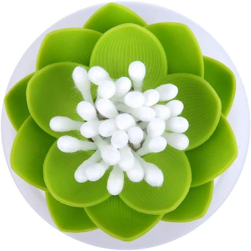 Niviy Q-Tips Holder Cotton Swab Organizer Lotus Shape Swab Cosmetic Storage Bathroom Decor, Green1...