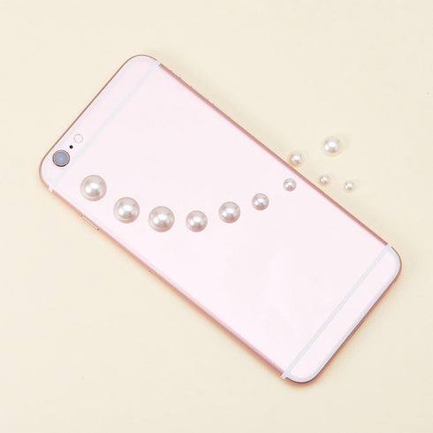 PH PandaHall Flat Back Pearl Beads 690pcs 6 Sizes Beige Craft Pearl Cabochons Half Pearls Loose Beads Gem for Nails Cup Shoes Wedding Dress Scrapb...