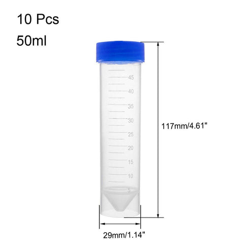 uxcell 10 Pcs 45ml Plastic Centrifuge Tubes with Screw-on Cap, Polypropylene Graduated Micro Centrifuge Tube, Self Standing, Blue, Storage Contain...