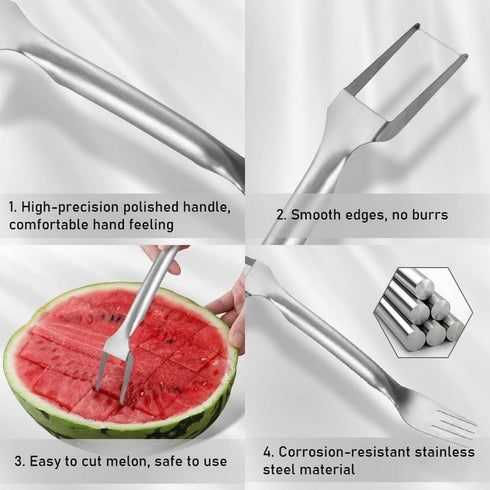 2-in-1 Stainless Steel Fruit Cutter, 2024 New Watermelon Fork Slicer Cutter Slicer Tool, Dual Head Fruit Forks Slicer Knife for Home Kitchen Gadge...