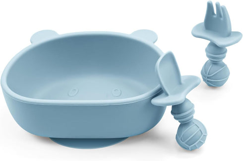 Baby and Toddler Feeding Supplies Set, Toddler Bowl Spoons Forks Set, 100% Food-Grade Silicone, Microwave & Dishwasher Safe (3 Pieces)...