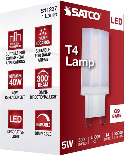 Satco 5 Watt JCD LED Frost 4000K G9 Base 120 Volt...