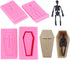 4Pcs/Set 3D Coffin with Cross & Skull Skeleton Fondant Molds, Halloween Theme Silicone Chocolate Gum Paste Mould, Halloween Cake Topper Decorating...