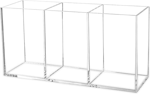 Cerpourt Clear Makeup Brush Organizer,Acrylic Cosmetic Brushes Storage Holder with 3 Slots,Pencil Pen Holder for Desk,Desk Organizer and Accessori...