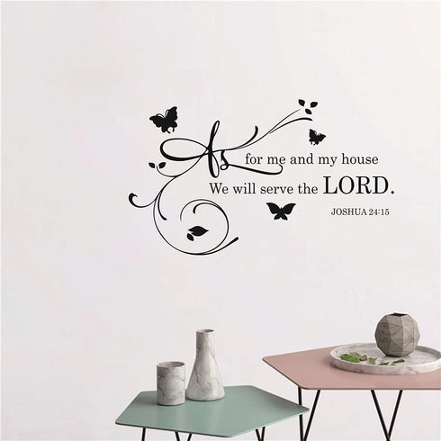 Joshua Quotes Wall Decal As for me and My House We Will Serve The Lord Bible Verse Lettering Wall Sticker Removable Mural for Living Room Kids Roo...