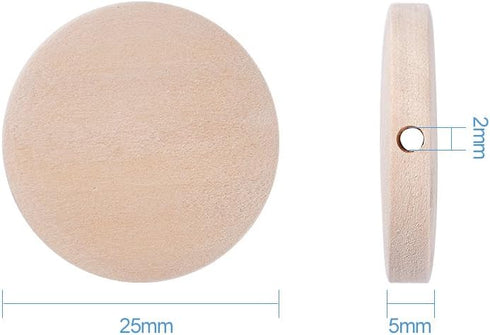 KISSITTY 50pcs Natural Unfinished Flat Round Wood Coin Beads DIY Family Birthday Board Tags Making Wooden Circle Discs About 1" Diameter (25mm)...