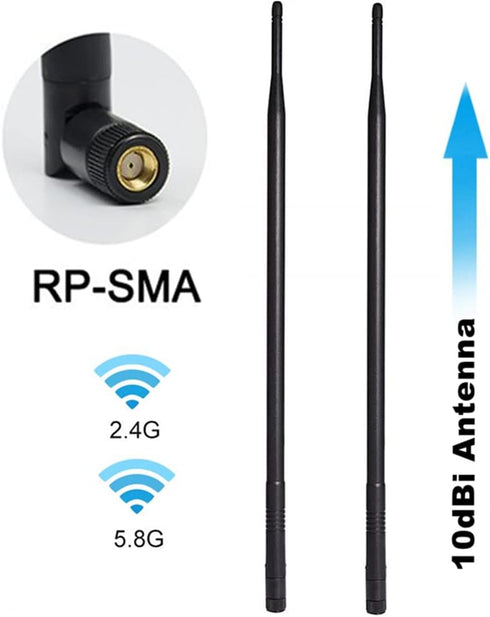 1.3ft 2X 10dBi WiFi Bluetooth Antenna Dual Band Omni Directional Antenna 2.4Ghz/5Ghz RP-SMA Male Long Range for Wireless Wi-Fi Router Network Devi...