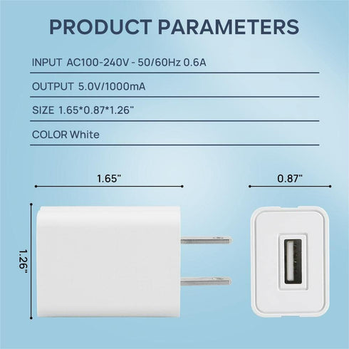 Wall Charger Cube 5V1A USB Power Supply Charging Block Universal Wall Plug Brick Portable Travel Fast Charger Power Adapter for iPhone, Samsung Ga...
