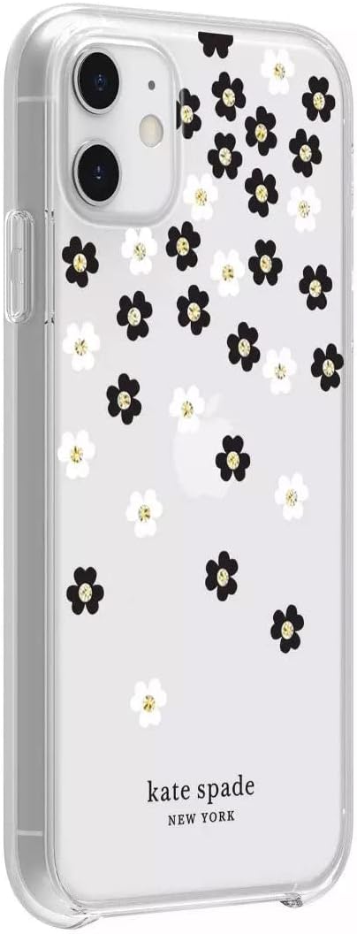 kate spade new york Protective Hardshell Case for iPhone 12 Mini - Scattered Flowers Black/White/Gold Gems/Clear/White Bumper...
