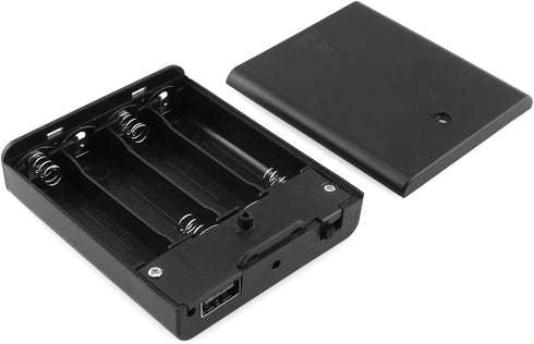 DGZZI 4xAA Battery Box 4 Slots AA Black Battery Storage Cases with Cover ON/Off Switch and USB Female Socket Battery Holder...