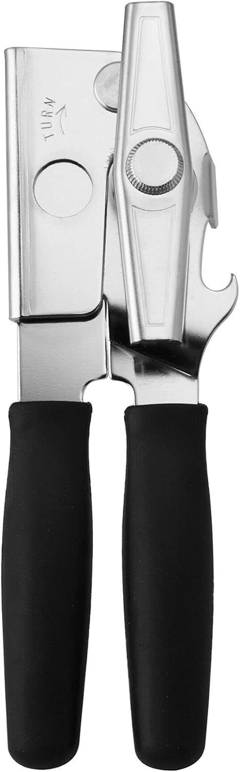 Portable Can Opener, Features an Ergonimic Handle for Optimal Comfort, and Built-in Bottle Opener for a 2-in-1 Tool, Durable Cutting Wheel, Black...