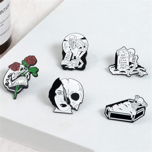 Live Laugh Love Enamel Pin Heart Shape Skeleton Horror Mushroom Flower Skull Badge Brooch Lapel for Jeans Shirt Bag Gothic Jewelry Giftfor friend ...