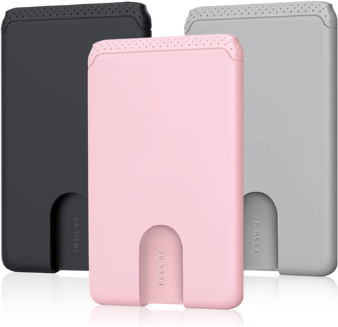 SHANSHUI Credit Card Holder for Cell Phone, 3 Pack Premium Silicone Ultra Slim Phone Wallet Stick on Phone Pocket Fit Almost All Smartphones - Bla...