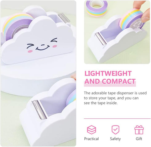 Cloud Tape Dispenser, Delicate Cartoon Tape Cutter with Rainbow Tape, Plastic Desktop Tape Dispenser for Girls Women Home Office Stationery Suppli...