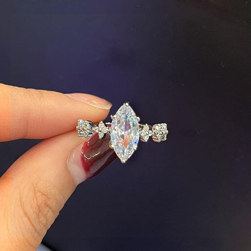 Rose Gold Plated Marquise Cut Clear Cubic Zirconia Engagement Band Ring for Women, Simulation Diamond Halo Wedding Ring (US Size 9)...