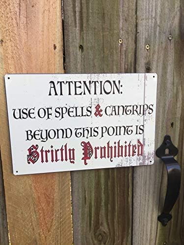 RPG Game Room 12" x 8" Sign Attention Spells and Cantrips Prohibited Role Playing Gamer Decor Board game Table Top Game Garage Man Cave Wall Art...