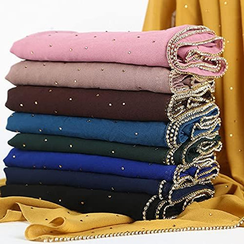 Women Rhinestone Hijab Muslim Head Wrap Long Scarf (Diamond-Black)...