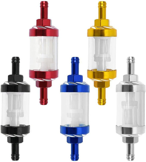 Reusable Motorcycle Fuel Filter, 5/16" 8mm CNC Aluminum Alloy Glass Fuel Gasoline Oil Filter for ATV Dirt Pit Off-Road Bike Motocross (Gold)...
