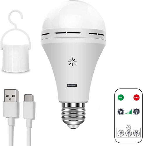 USB Rechargeable Light Bulb with Remote Control, 2600mAh Battery Powered Light Bulbs E26 Touch Control Dimmable LED Bulb with timer, Outdoor Emerg...