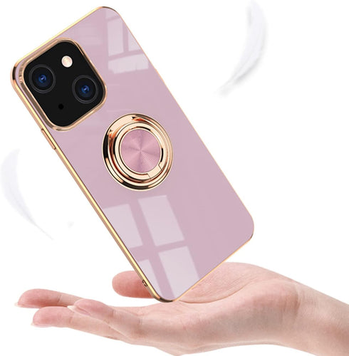 aowner Compatible with iPhone 13 Pro Max Ring Holder Stand Case Glitter Plating Rose Gold Edge 360 Rotation Kickstand for Women Slim Soft Flexible...