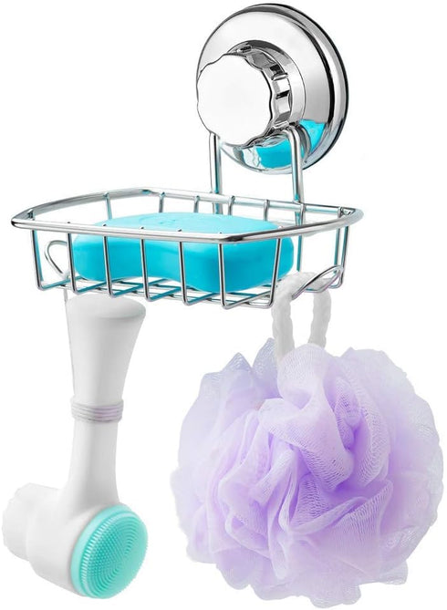 SANNO Suction Soap Dish,Soap Holder with Hooks, Soap Dish Saver Tray Bar Soap Sponge Holder for Shower Bathroom, Tub and Kitchen Sink...