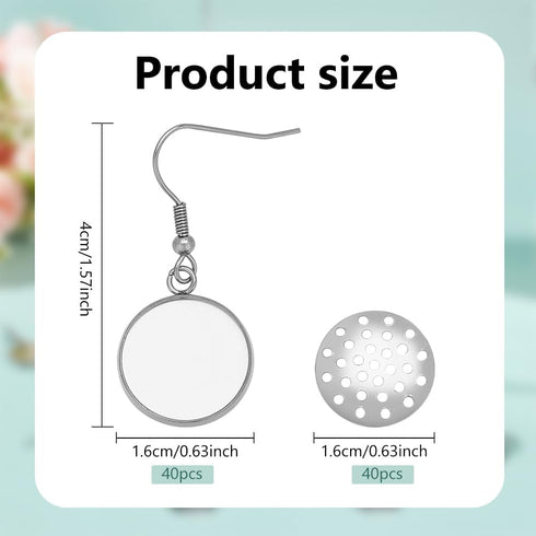 FREEBLOSS 40Pcs Unfinished Earrings Blanks Earring Trays Set Embroidery Earring Pendants Earring Pendant Base for Needlepoint with Metal Mesh Earr...