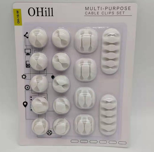 OHill Desk Cable Management Cord Organizer, 16 Pack White Self Adhesive Cord Holder Cable Clips, Ideal Cable Organizer Wire Keeper for Desk, Night...
