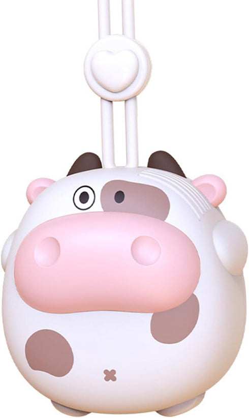 Cartoon Hanging Neck Fan, Portable Battery Powered Mini Personal Necklace Fan with Adjustable Lanyard USB Rechargeable Hands Liberating(cow white)...
