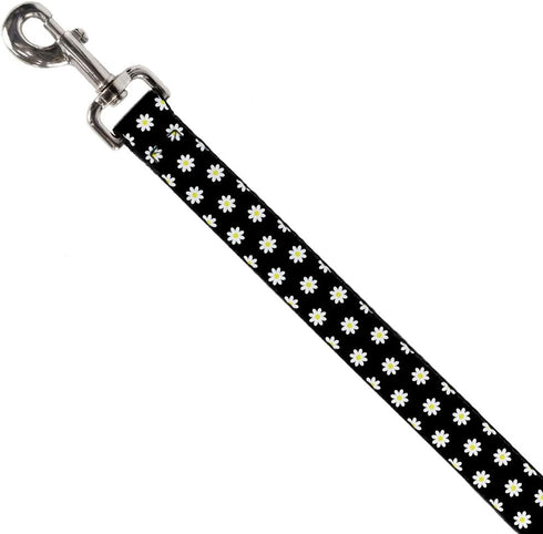 Buckle-Down Dog Leash Daisies Scattered Black White Yellow 6 Feet Long 0.5 Inch Wide...