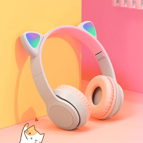 Kids Headphones, Cat Ear LED Light Up Bluetooth 5.0 Foldable Wireless Gaming Headset for Kids Adult, Built-in Mic Noise Cancelling Over Ear Headph...