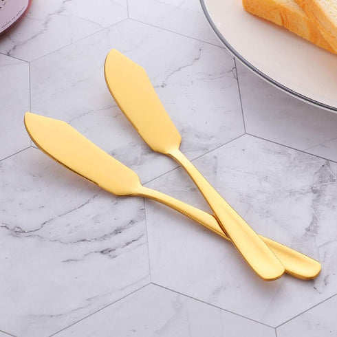 Stainless Steel Cheese Dessert Knives, Set of 6, Breakfast Butter Knife, Slicer Sandwich Spreader(Gold)...