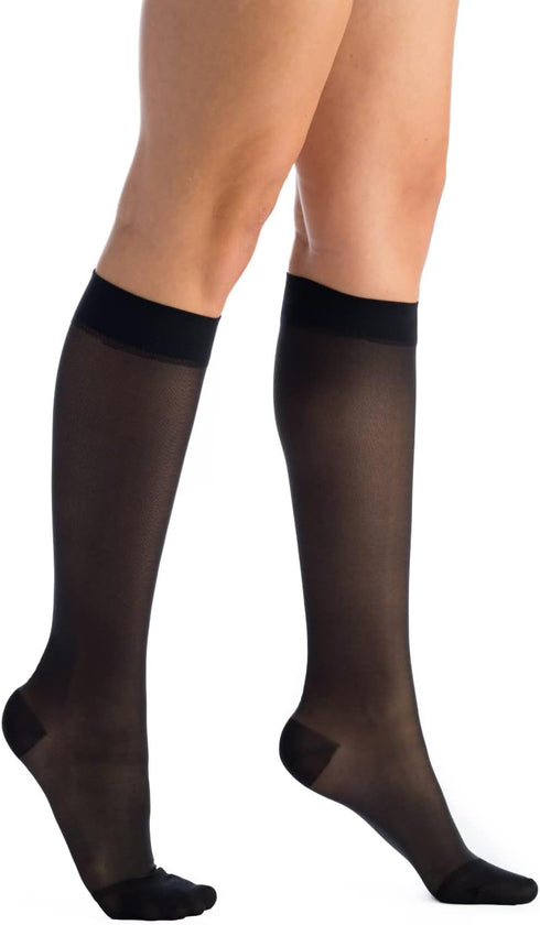 EvoNation Women’s Knee-High Graduated Compression Socks, 15-20 mmHg – Moderate Pressure Sheer Socks, Support Stockings Hose, Black, Small...