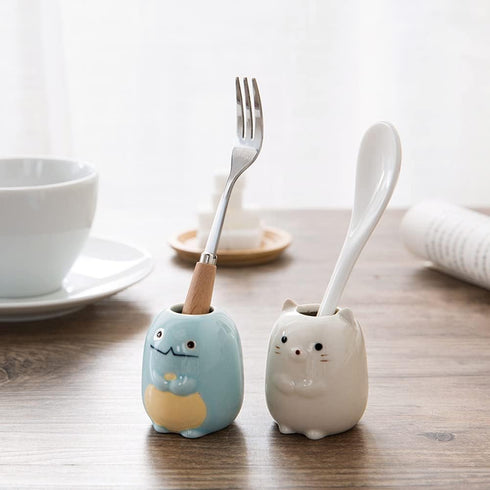 4Pcs Creative Animal Mini Toothbrush Holder Ceramic Cotton Swabs Toothpicks Toothbrush Stand Holder Organizer for Bathroom Vanity Countertops...