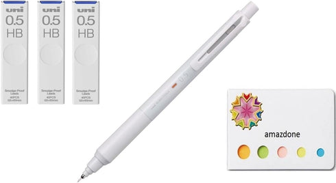 uni Kurutoga KS 0.5mm Mechanical Pencil Light Grey (M5KS1P.37)+uni Mechanical Pencil Lead,The Uni Smudge-Proof Leads 0.5mm HB 3 Set Sticky Notes...