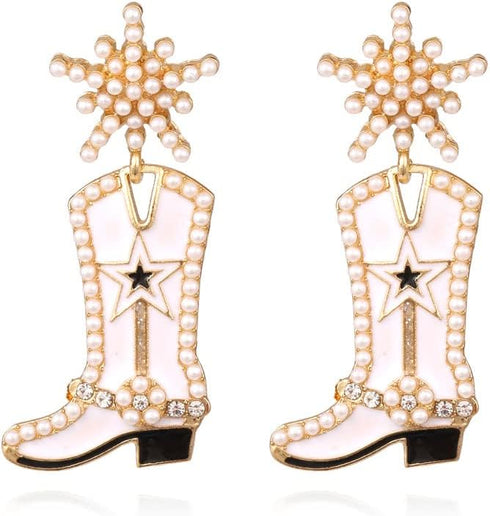 Handmade Western Cowgirl Beaded Cowboy Boot Drop Dangle Earrings Snowflower for Women Wedding Party Fancy Dress Costume Christmas Jewelry...