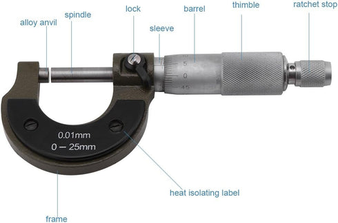 Outside Micrometer, Alloy Professional Metric Inch Measuring Tool Set High Precision Graduation Thickness Gauge 0.01mm Resolution Accuracy 0 to 25...