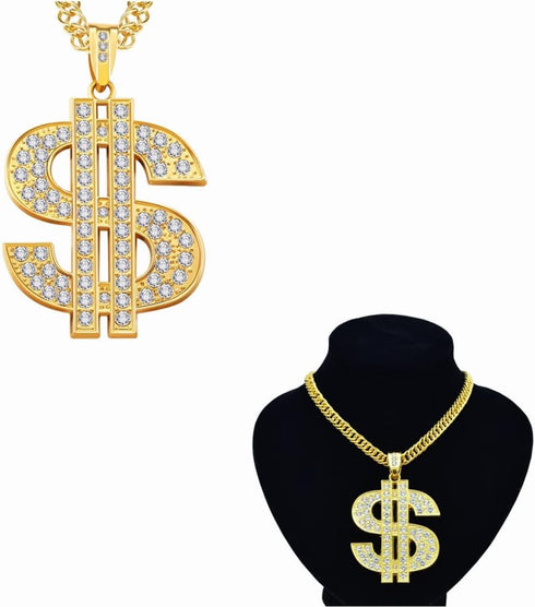 Gold Necklace Chain for Men with Dollar Sign, Bling Gold Plated Hip Hop Dollar Necklace Pendant Rhinestone Jewelry Punk Style...