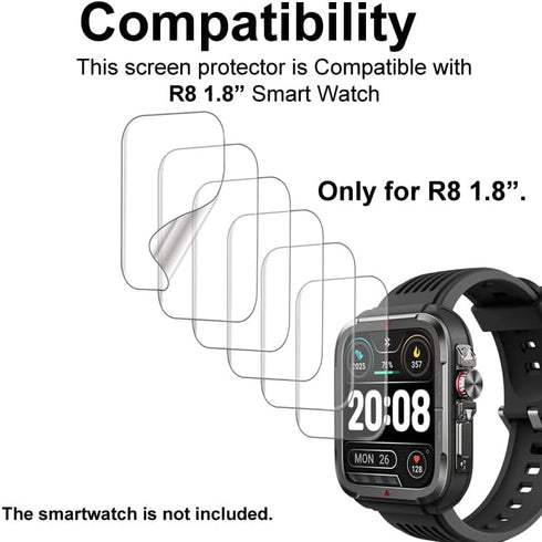 Screen Protector Compatible with SKG R8 and KEEPONFIT IDS01 1.8” Military Fitness Tracker Smartwatch, Soft TPU, 6 pieces, Bubble Self-healing...