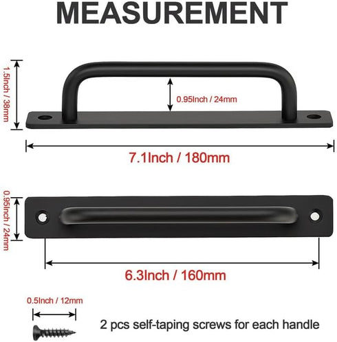 Ravinte Barn Door Handles 6 Pack Sliding Door Handle 6.3" Hole Center Barn Door Handles Black Cabinet Handles Door Pull Handle Zinc Alloy Door Pul...